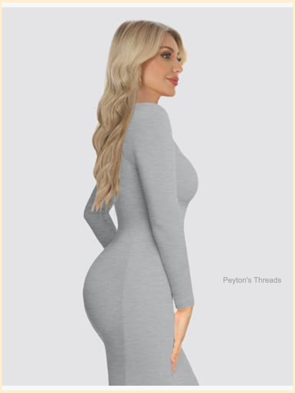 Bodycon Maxi Dress Long Sleeve Crew Neck Ribbed Lounge Dress - Picture 2 of 7